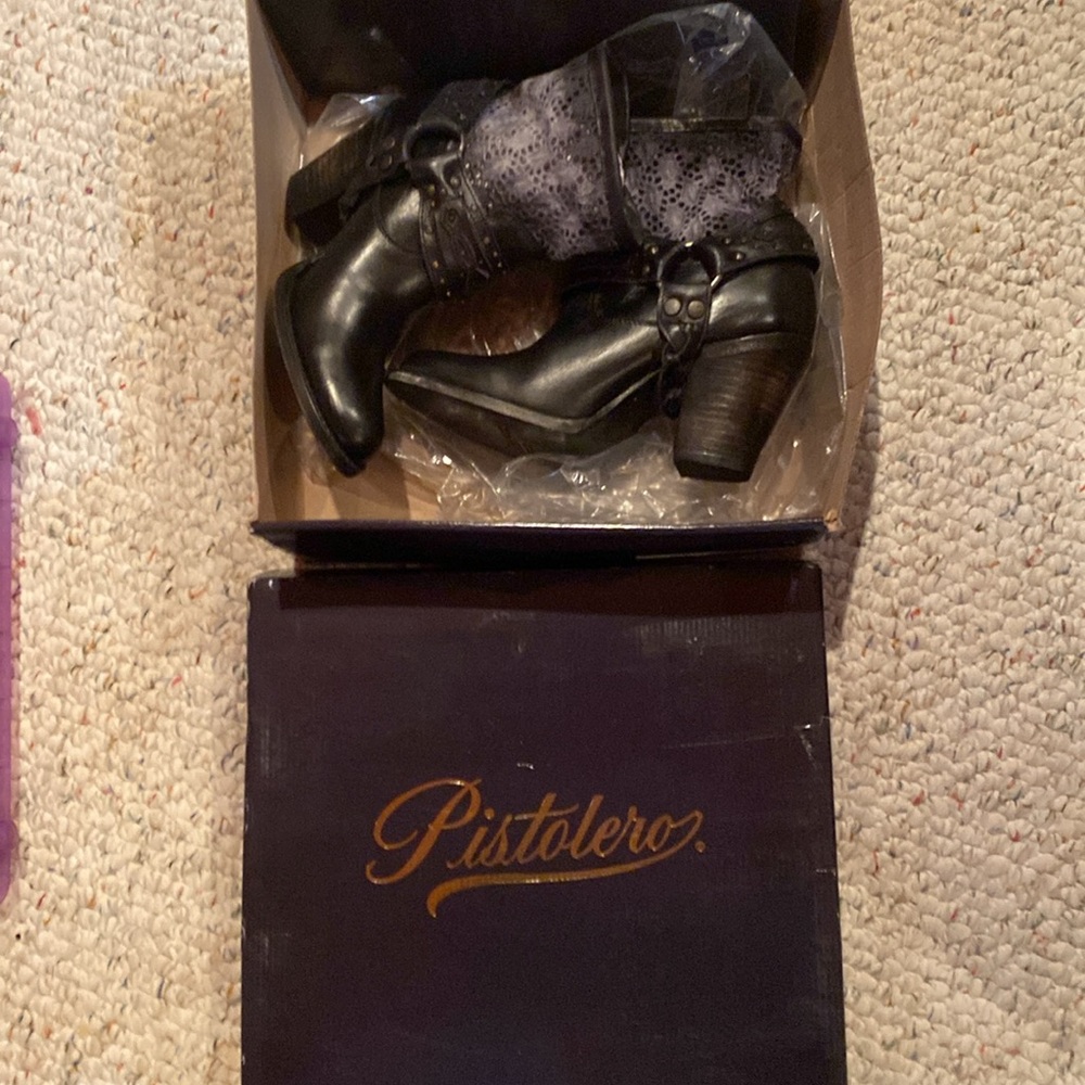 Pistola Black and Gray Ankle Boots with Western Flair NWT